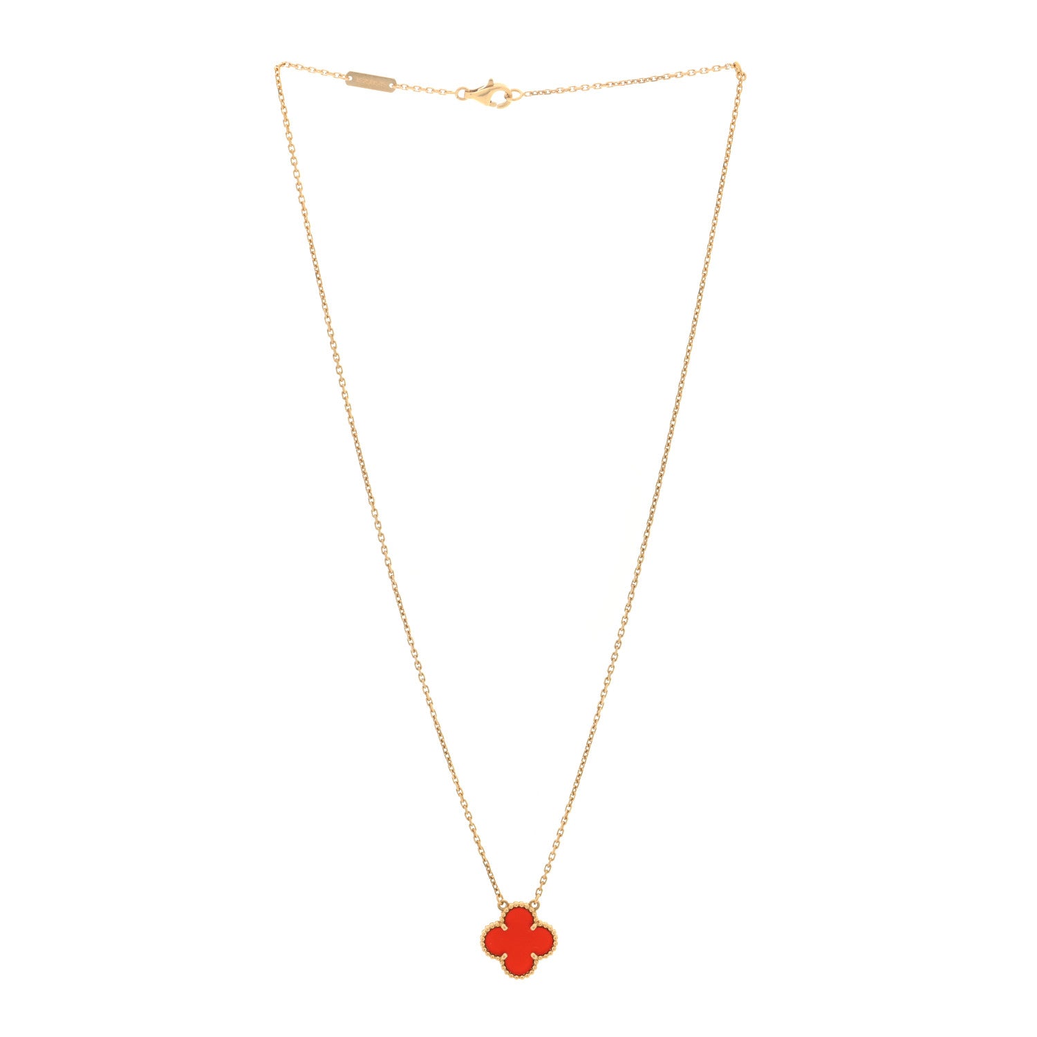 Van Cleef & Arpels 18K Yellow Gold Carnelian Vintage Alhambra Pendant Necklace 3 of 4