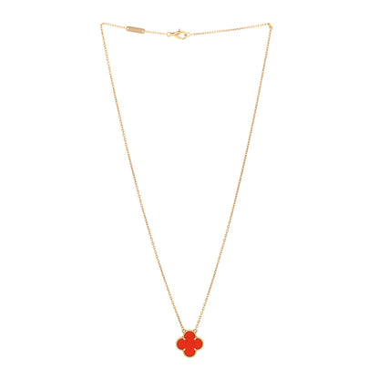 Van Cleef & Arpels 18K Yellow Gold Carnelian Vintage Alhambra Pendant Necklace 3 of 4