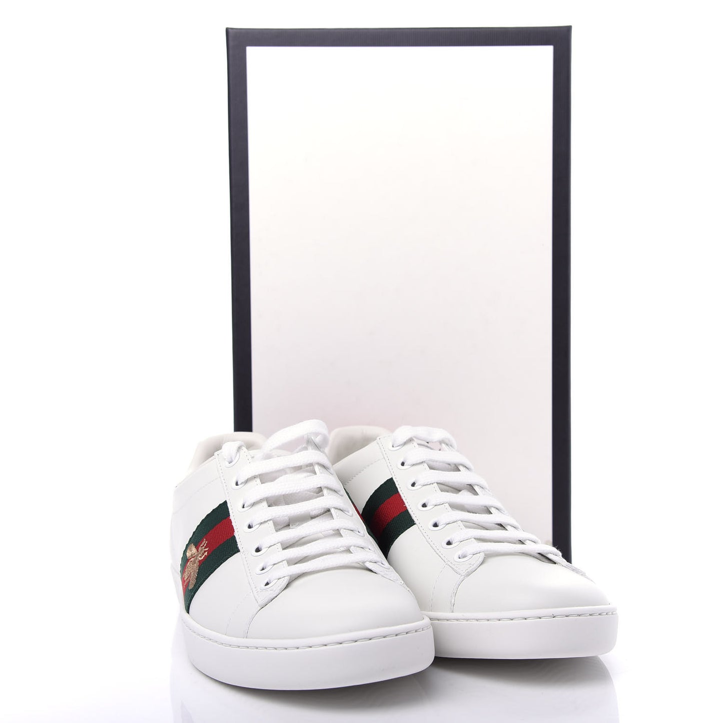 Calfskin Ayers Bee Embroidered Womens Ace Sneakers 37.5 White Green