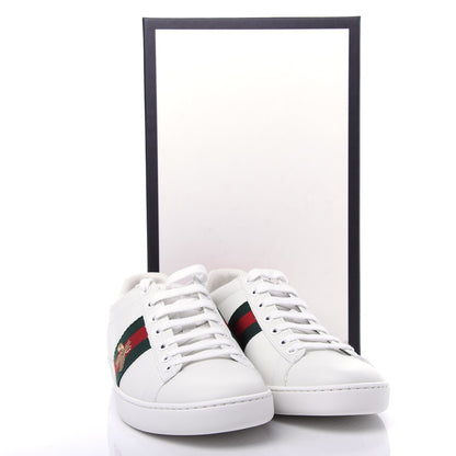 Gucci Calfskin Ayers Bee Embroidered Womens Ace Sneakers 37.5 White Green 11 of 11