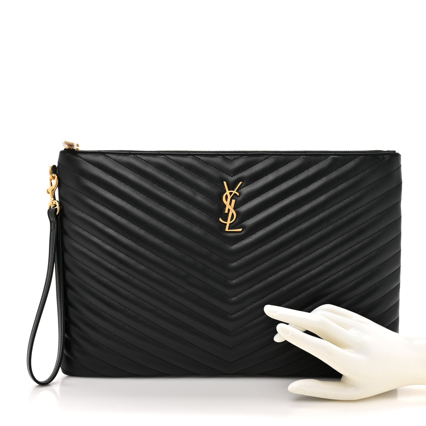 Calfskin Matelasse Chevron Monogram Document Holder Black