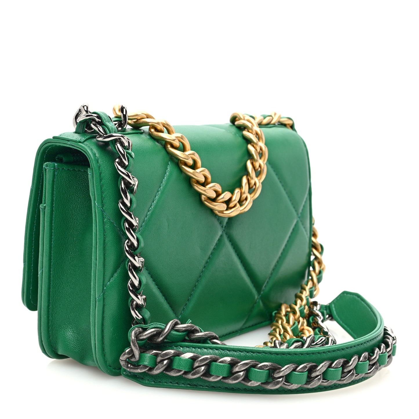 Lambskin Quilted Chanel 19 Wallet On Chain WOC Green