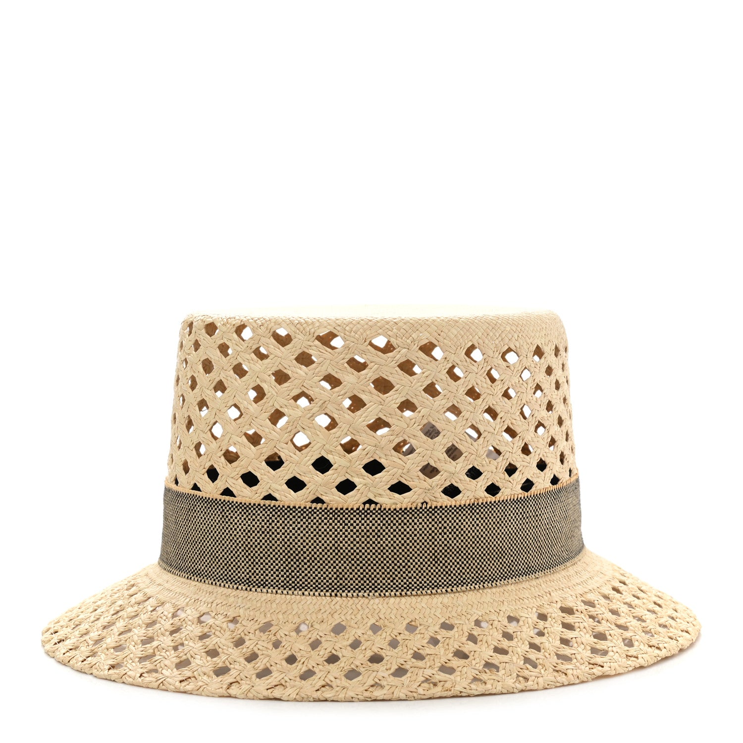 Hermes Straw Panama Elenora Hat 59 Naturel Black 1 of 12