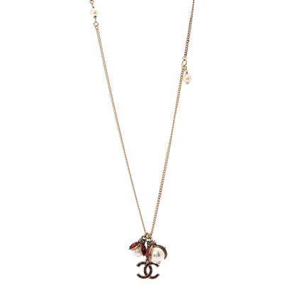 Chanel Enamel Pearl CC Ladybug Necklace Gold Red 1 of 7
