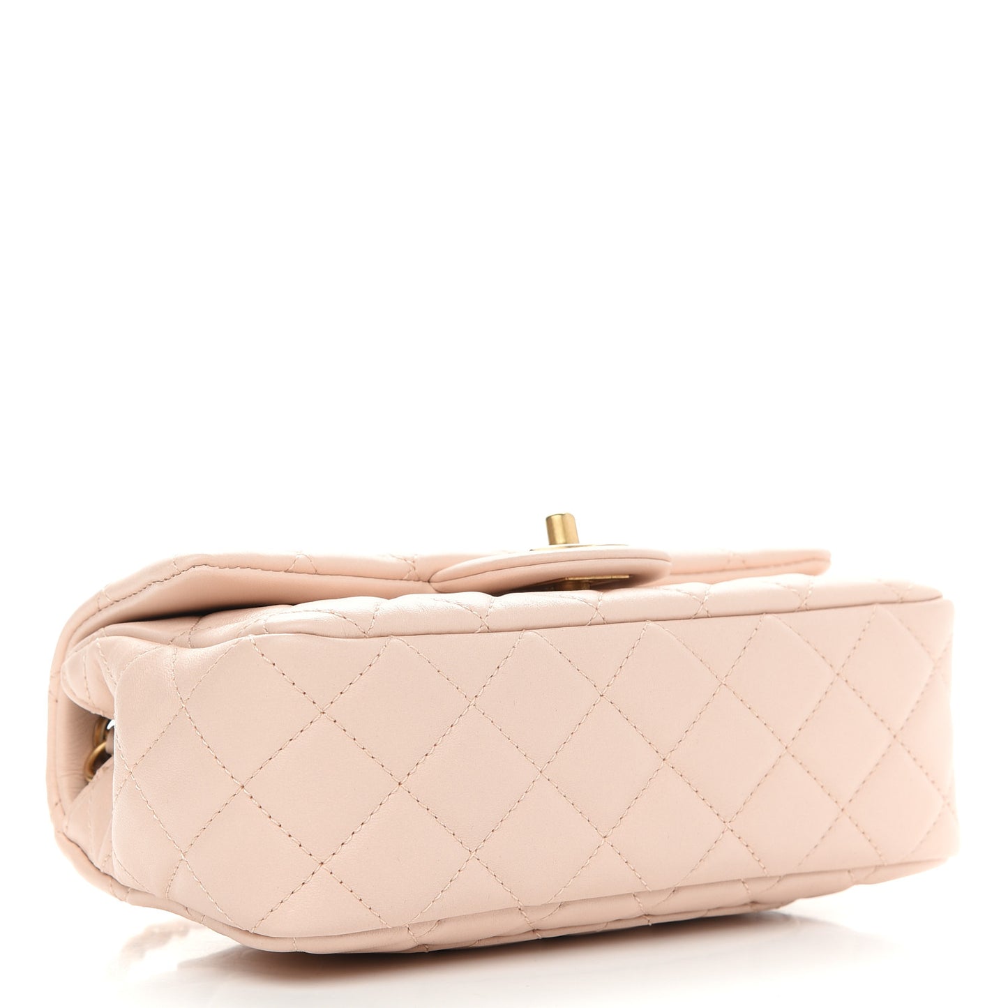 Lambskin Quilted Mini Rectangular Pearl Crush Flap Light Beige