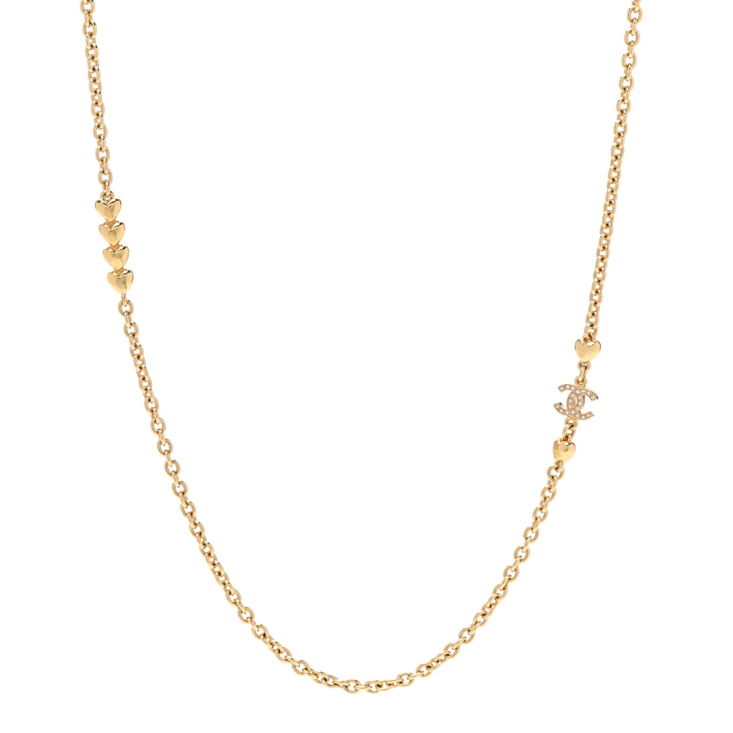 Crystal CC Heart Link Necklace Gold