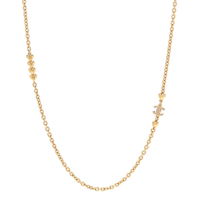Chanel Crystal CC Heart Link Necklace Gold 1 of 6