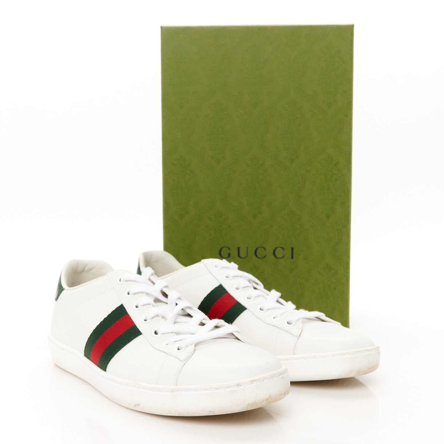 Calfskin Crocodile Web Womens Ace Sneakers 39 White Green