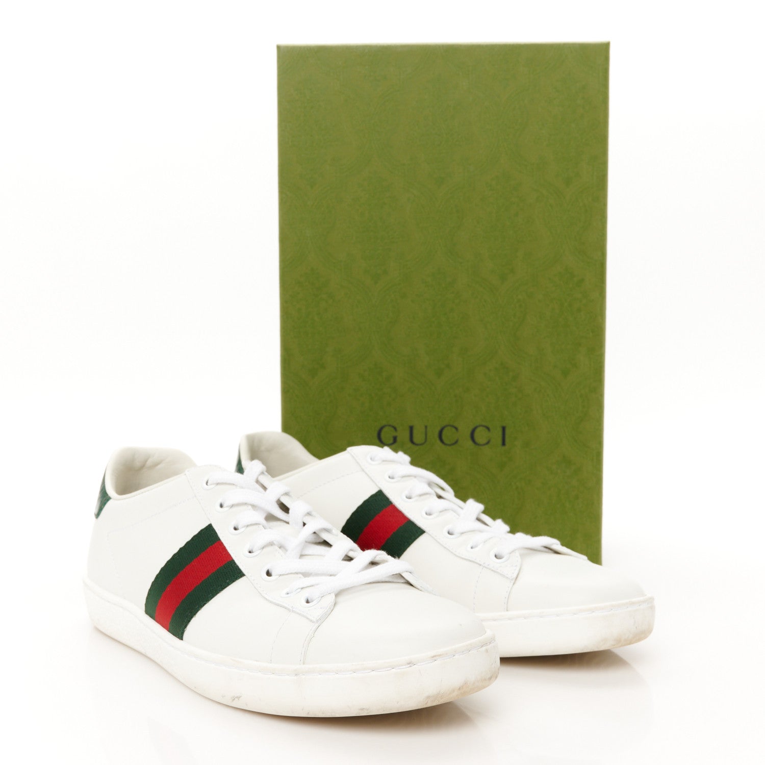 Gucci Calfskin Crocodile Web Womens Ace Sneakers 39 White Green 11 of 11