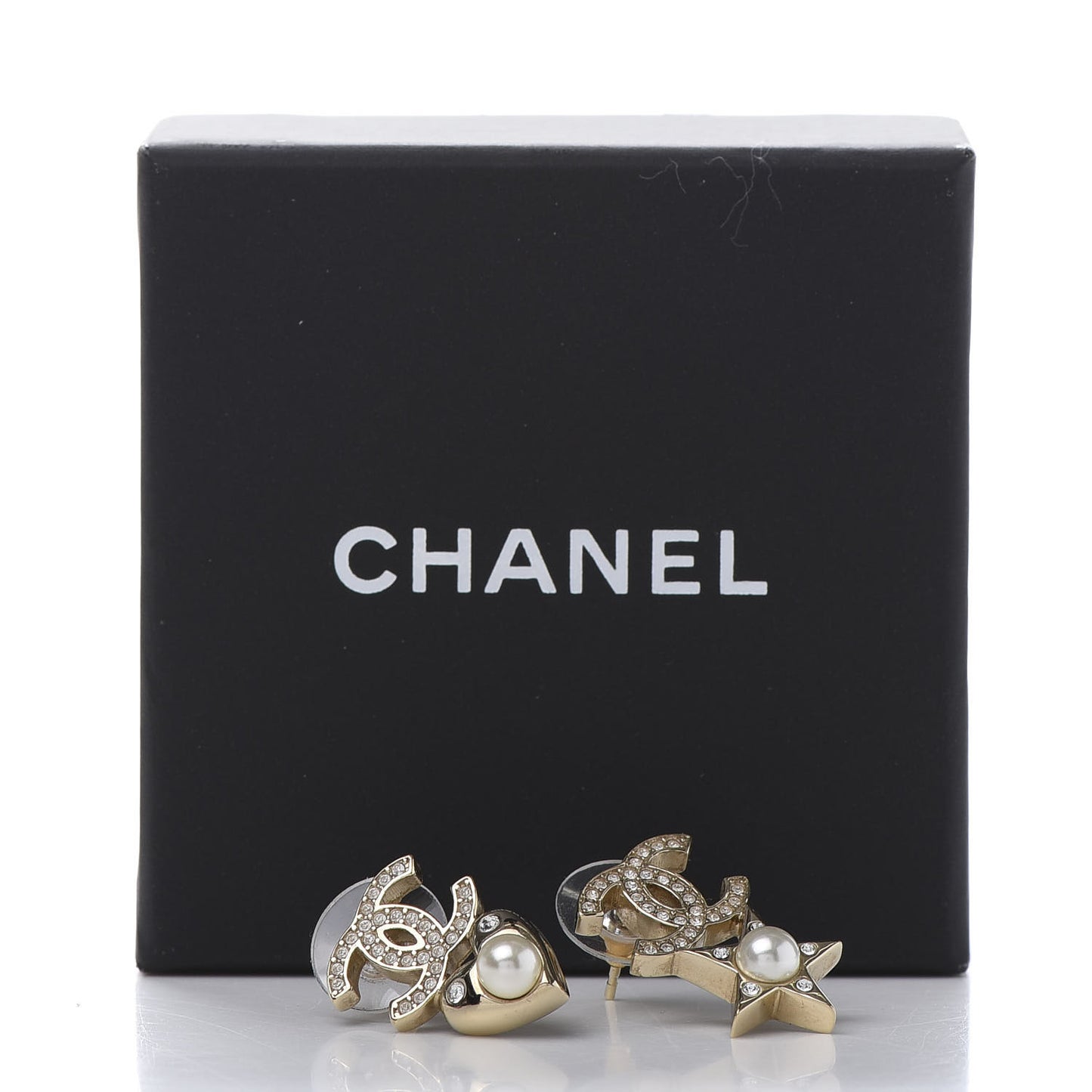 Crystal Pearl Charming Winter CC Star Heart Earrings Gold