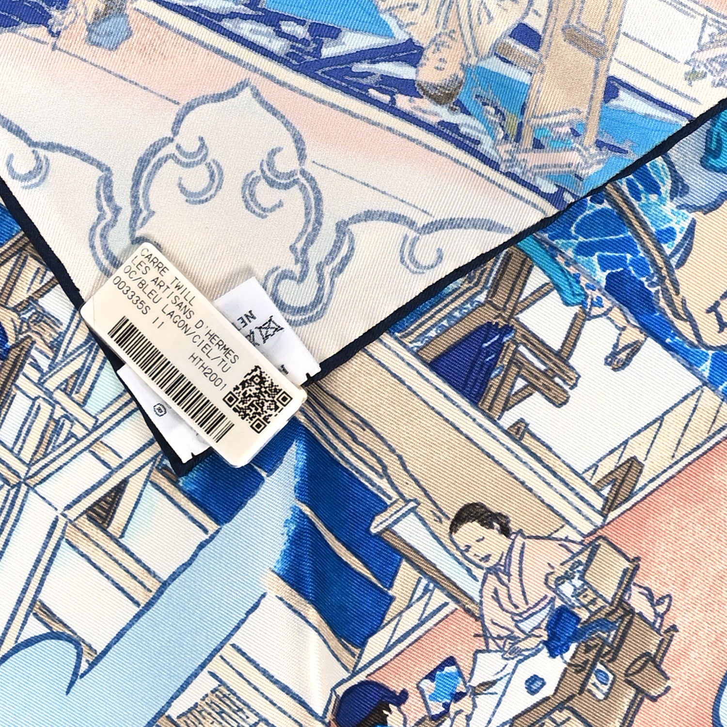 Hermes Silk Les Artisans D'Hermes Scarf 90 Bleu Lagon Ciel 3 of 3