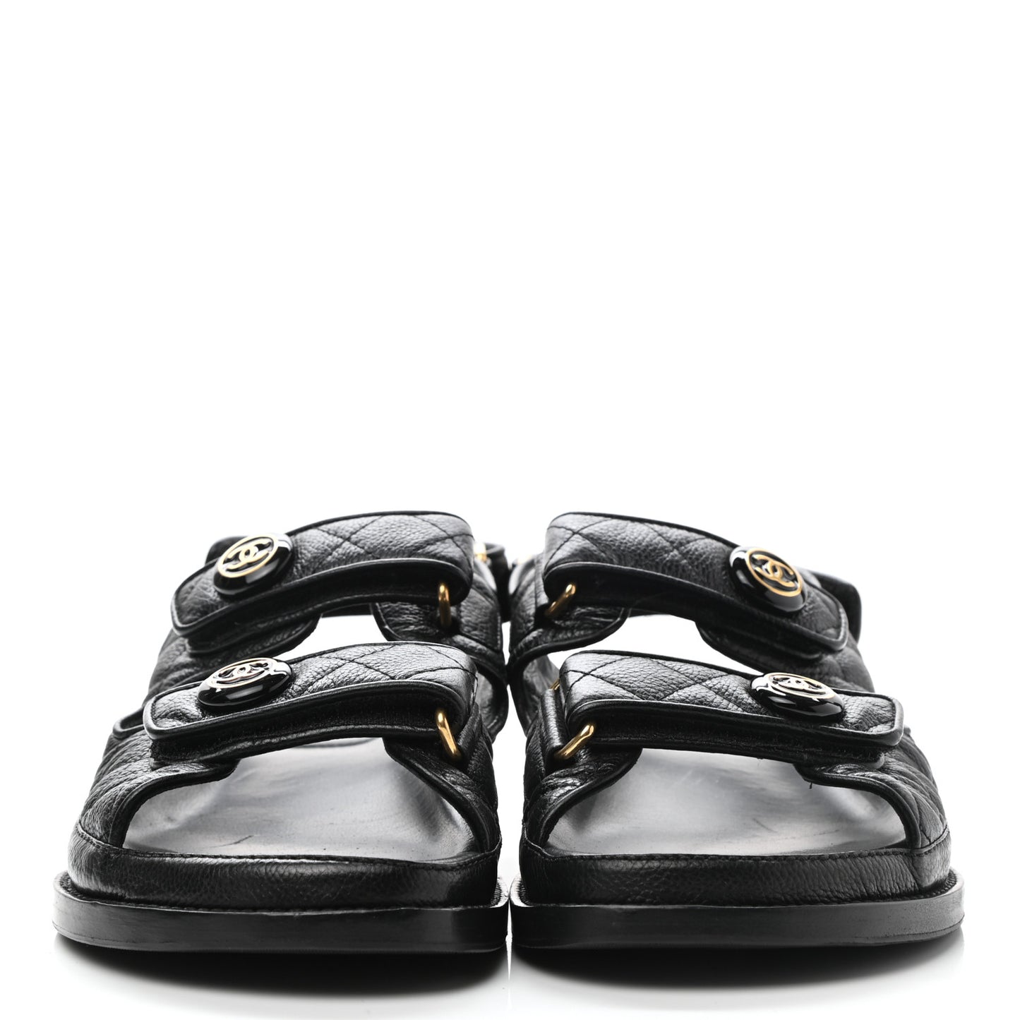 Grained Calfskin Velcro Dad Sandals 38 Black