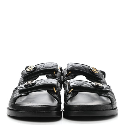 Chanel Grained Calfskin Velcro Dad Sandals 38 Black 2 of 10