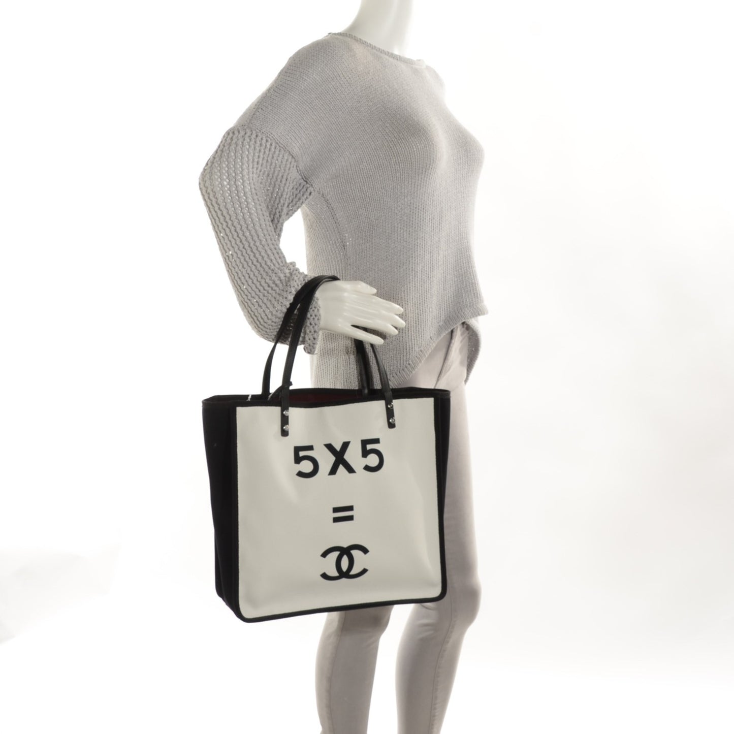 Canvas Calfskin Let's Demonstrate Small Tote White Black