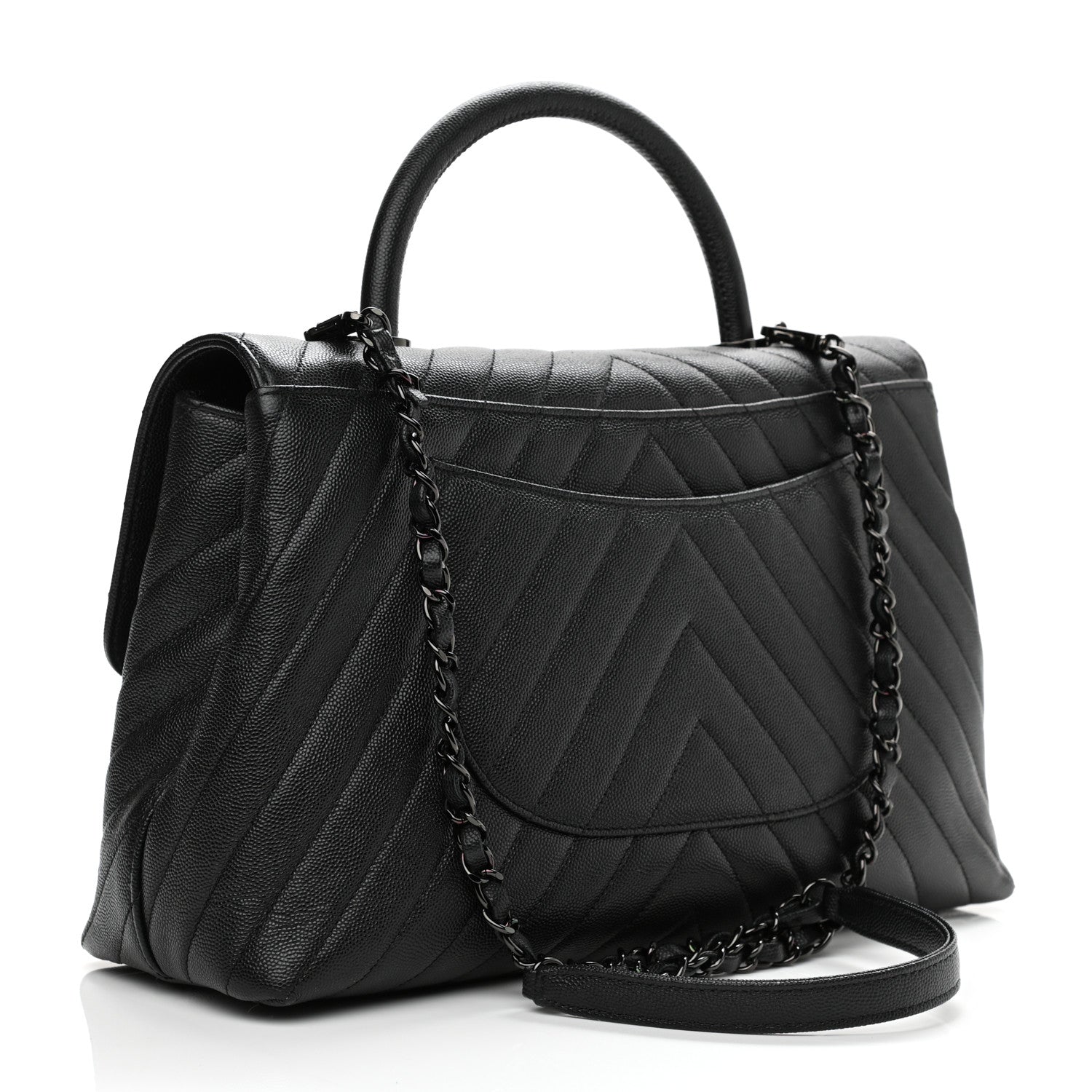 Chanel Caviar Chevron Quilted Medium Coco Handle Flap So Black 3 of 10