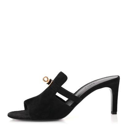Hermes Suede Goatskin Satin Cute Sandals 39 Black 1 of 11
