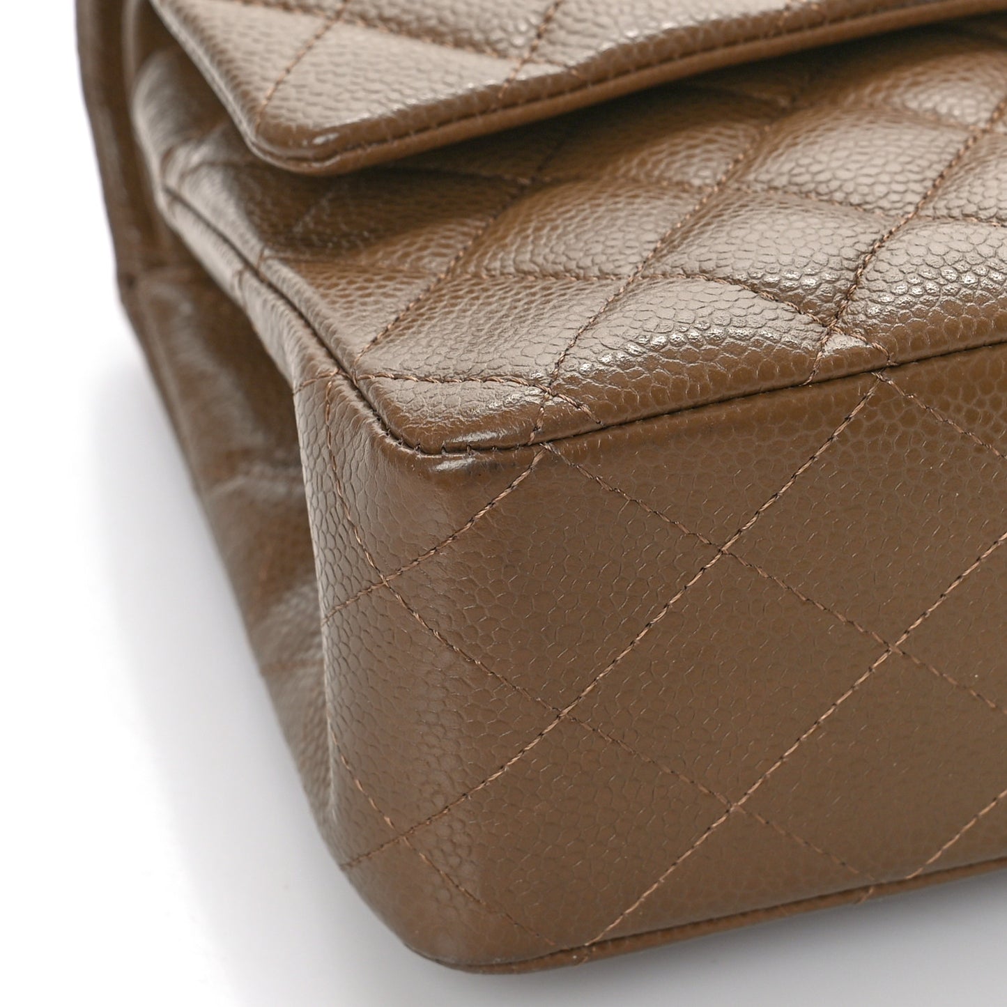 Caviar Quilted Medium Double Flap Dark Beige