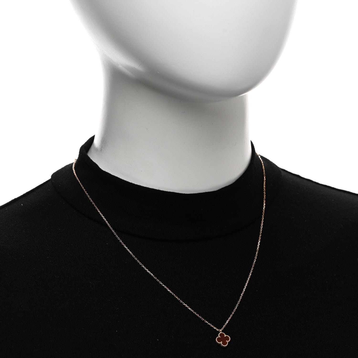 Van Cleef & Arpels 18K Rose Gold Carnelian Sweet Alhambra Pendant Necklace 2 of 5