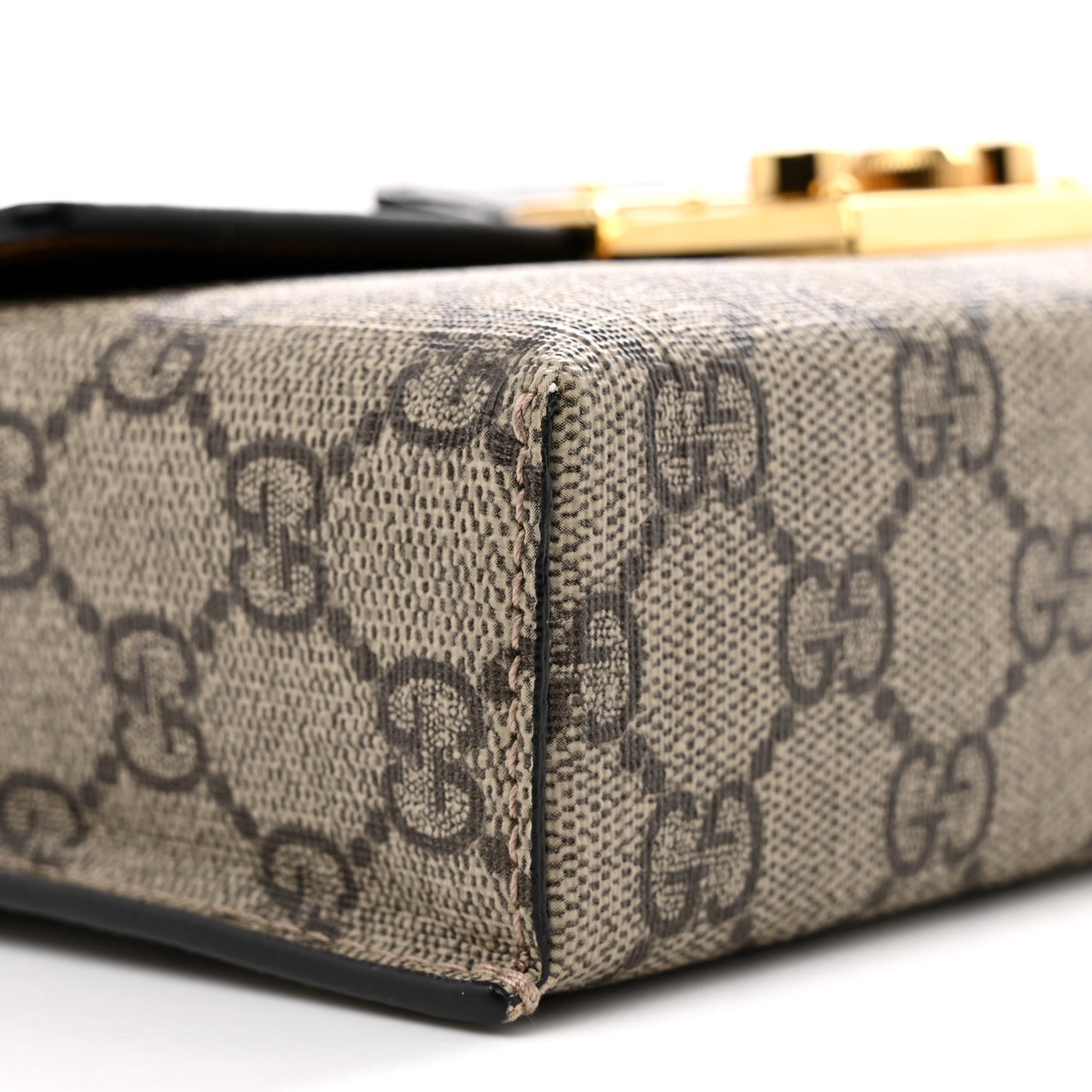 GG Supreme Monogram Calfskin Mini Padlock Top Handle Shoulder Bag Beige Black Cuir