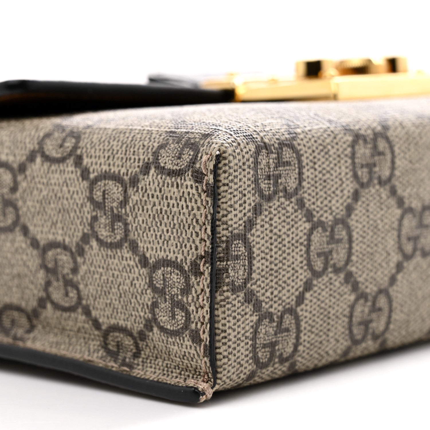 Gucci GG Supreme Monogram Calfskin Mini Padlock Top Handle Shoulder Bag Beige Black Cuir 9 of 12