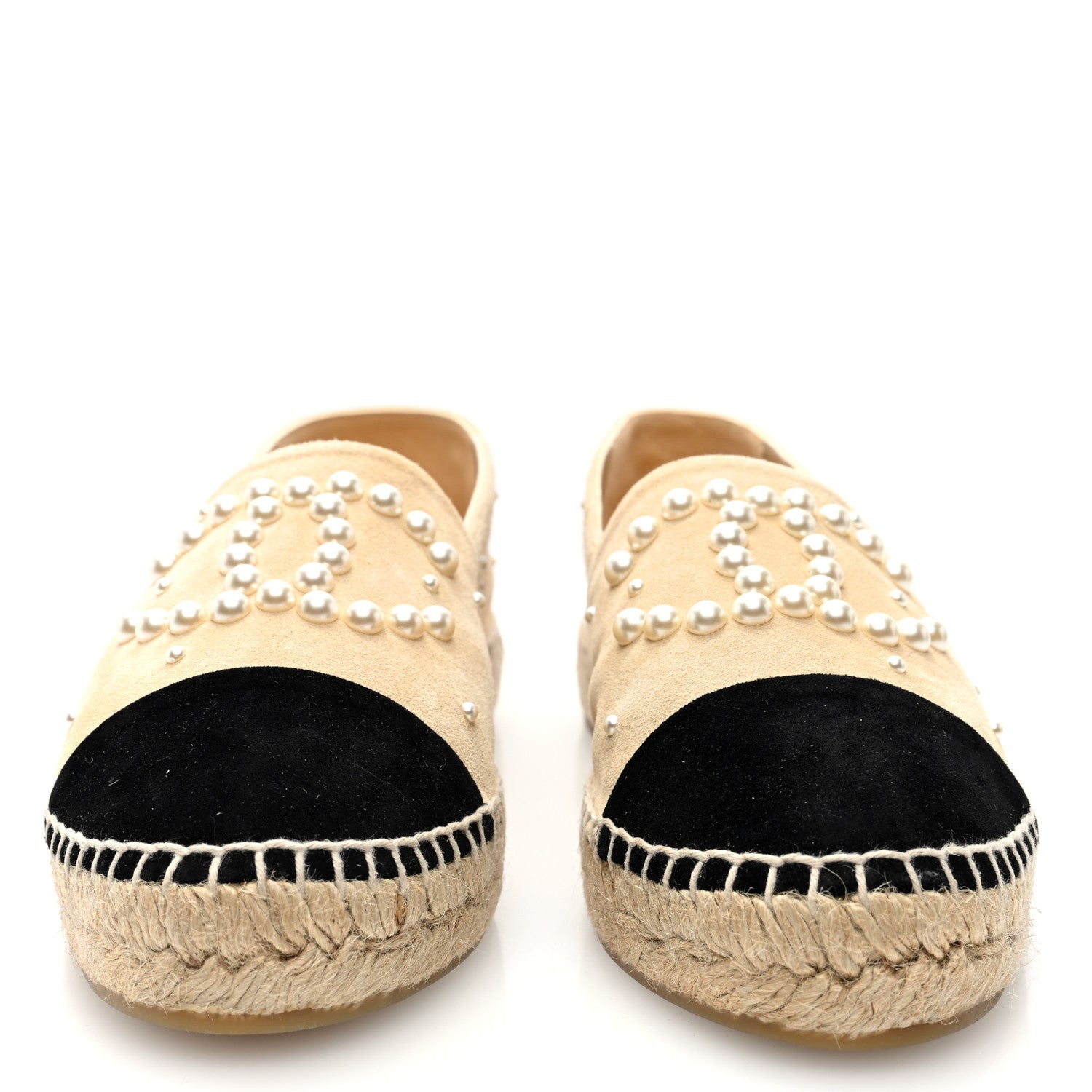 Chanel Suede Pearl CC Espadrilles 40 Beige Black 3 of 10