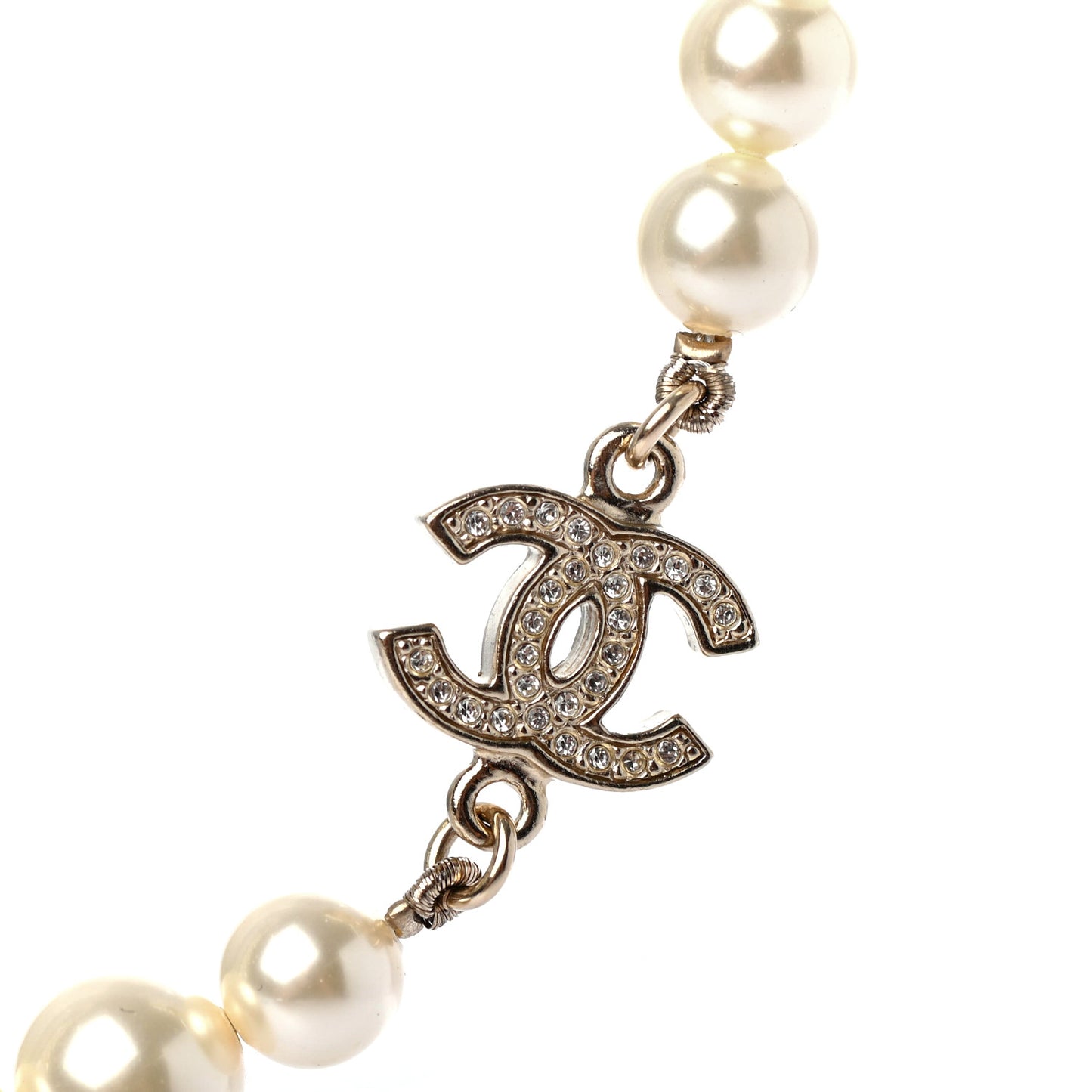 Crystal Pearl CC Short Necklace Gold