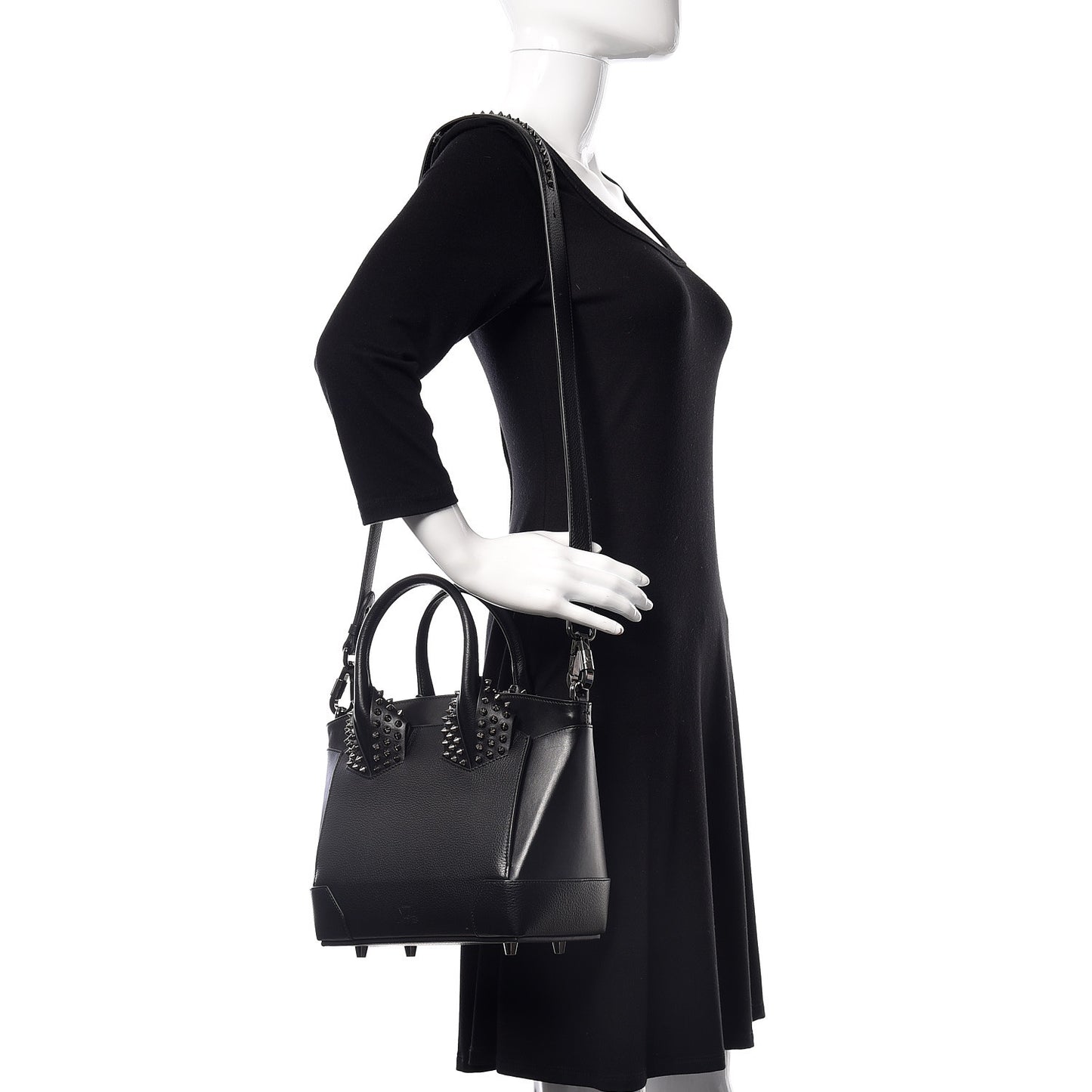 Grained Calfskin Spike Small Eloise Tote Black