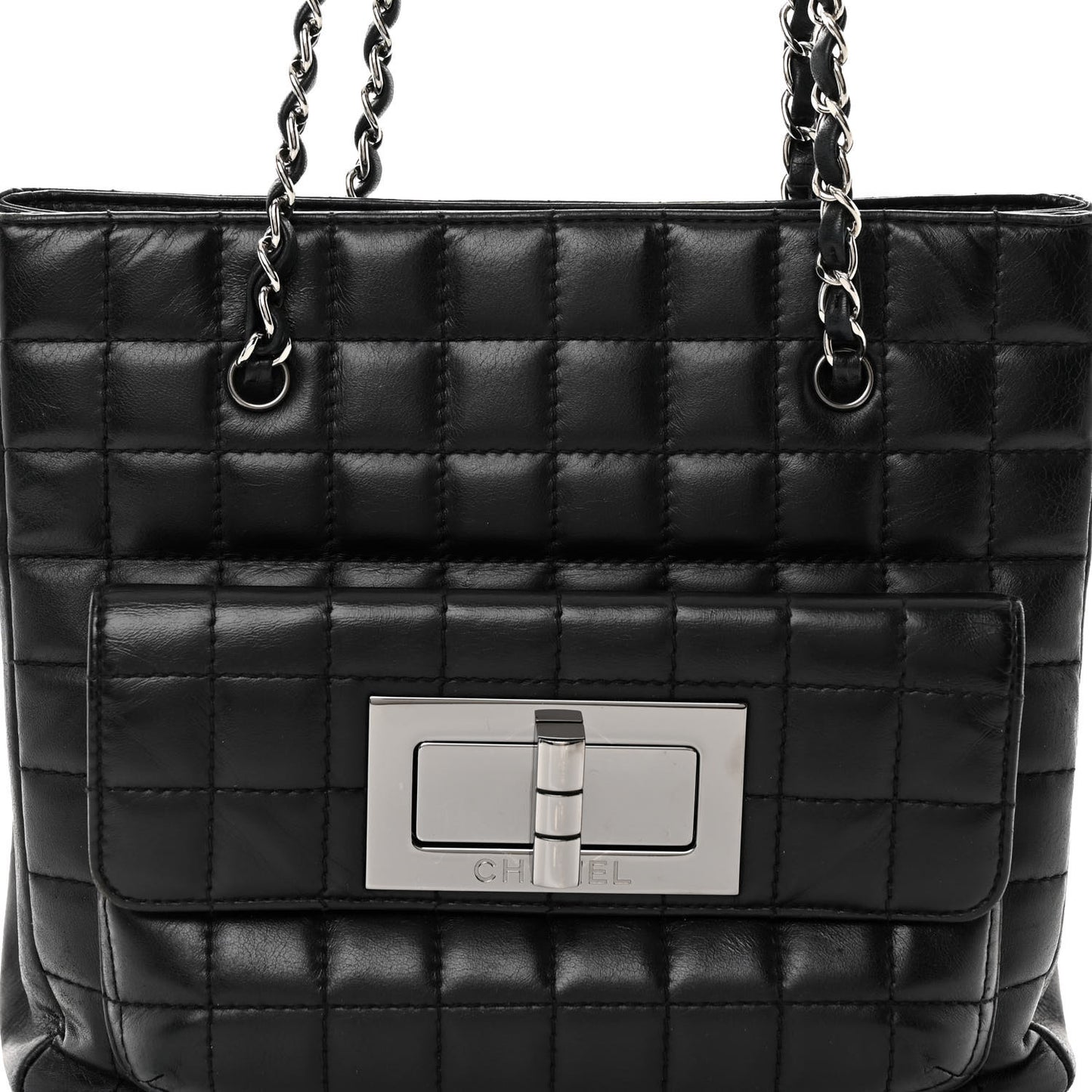 Lambskin Quilted Chocolate Bar Mademoiselle Shoulder Bag Black