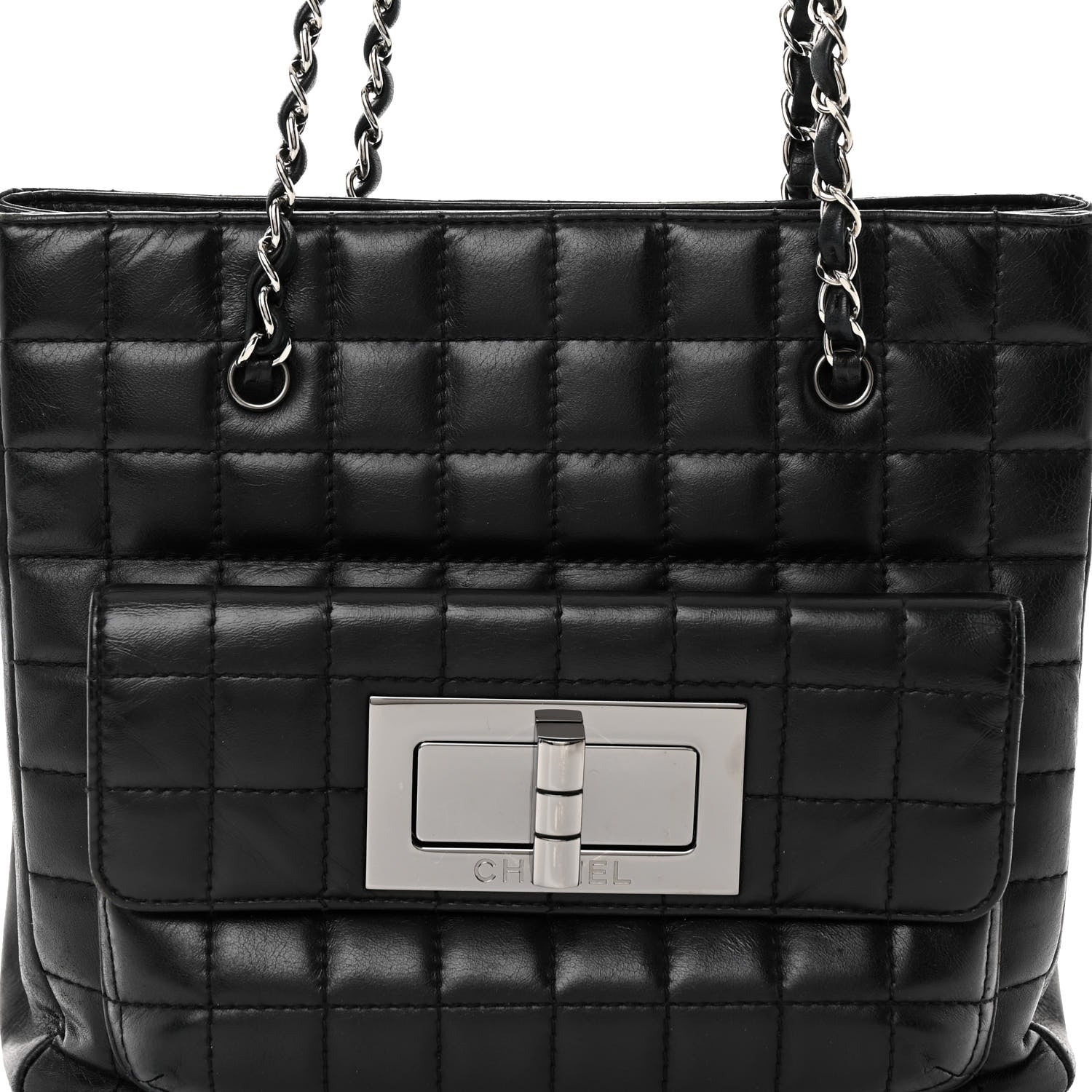 Chanel Lambskin Quilted Chocolate Bar Mademoiselle Shoulder Bag Black 8 of 11