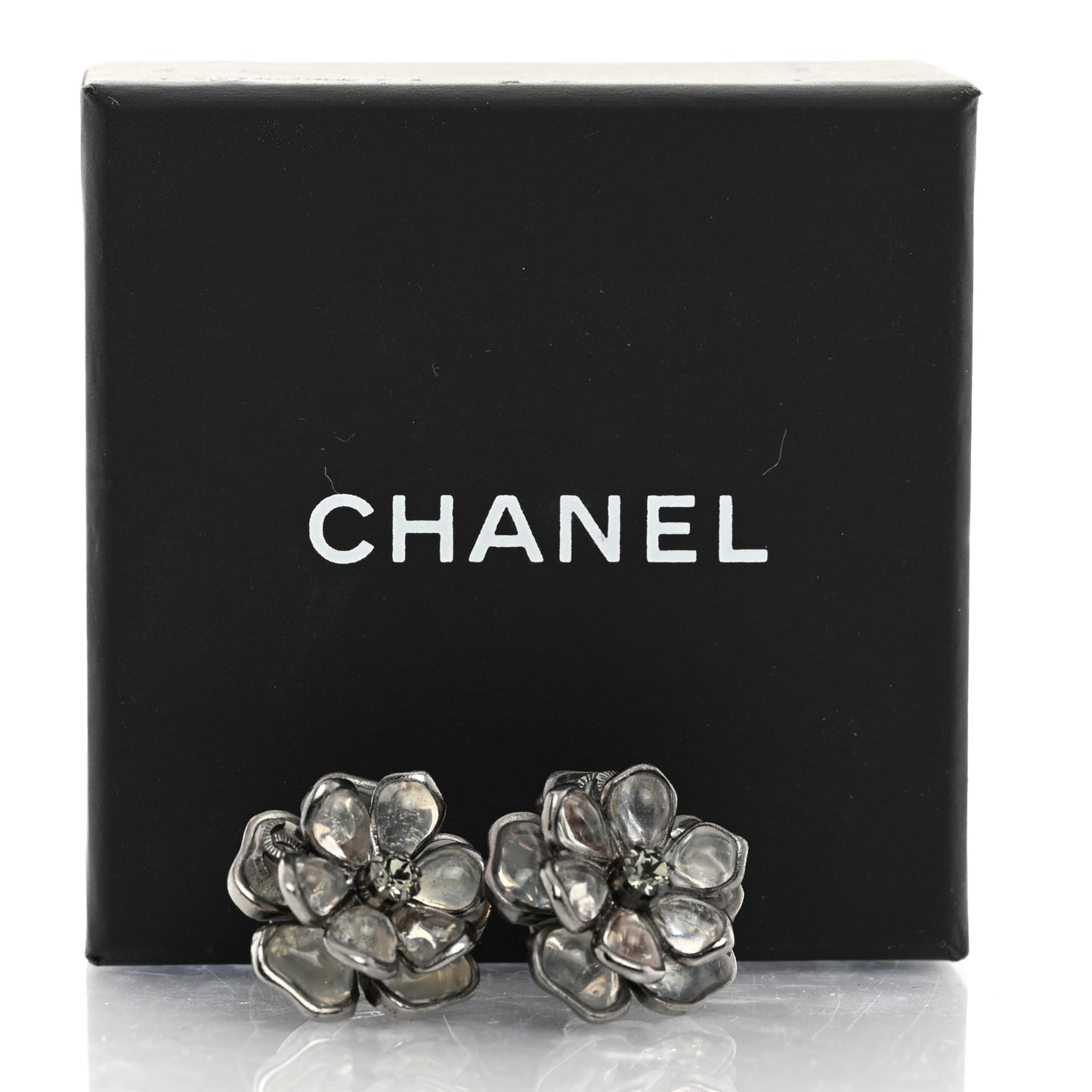 Crystal Camellia CC Stud Earrings Silver