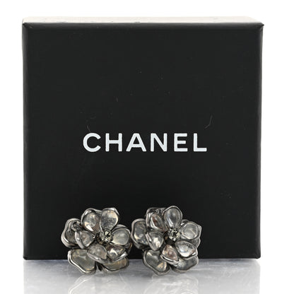 Chanel Crystal Camellia CC Stud Earrings Silver 5 of 5