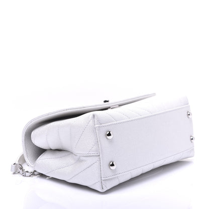 Chanel Iridescent Caviar Chevron Quilted Mini Coco Handle Flap White 6 of 27