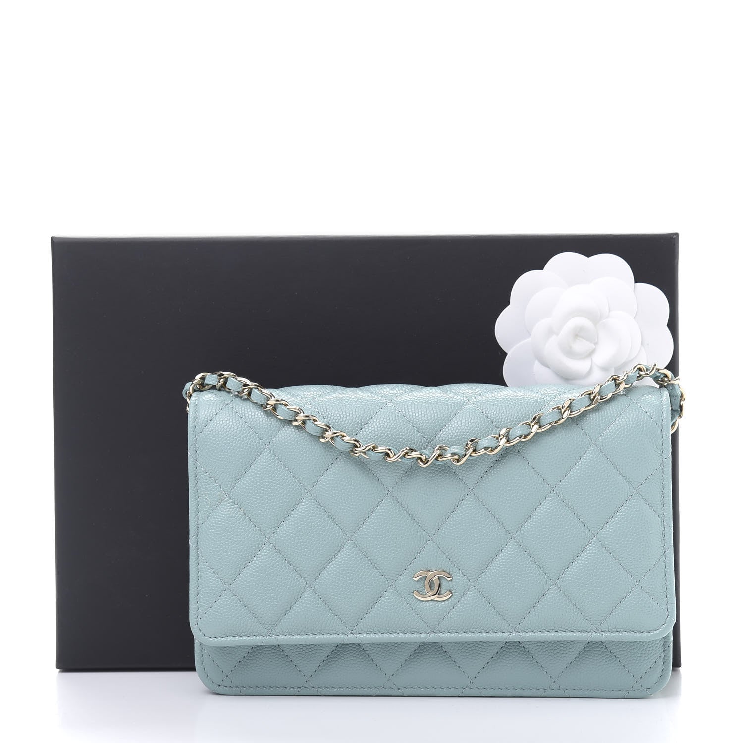 Chanel Caviar Quilted Wallet On Chain WOC Light Blue 14 of 14