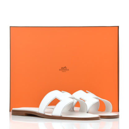 Hermes Box Calfskin Oran Sandals 38 White 9 of 9