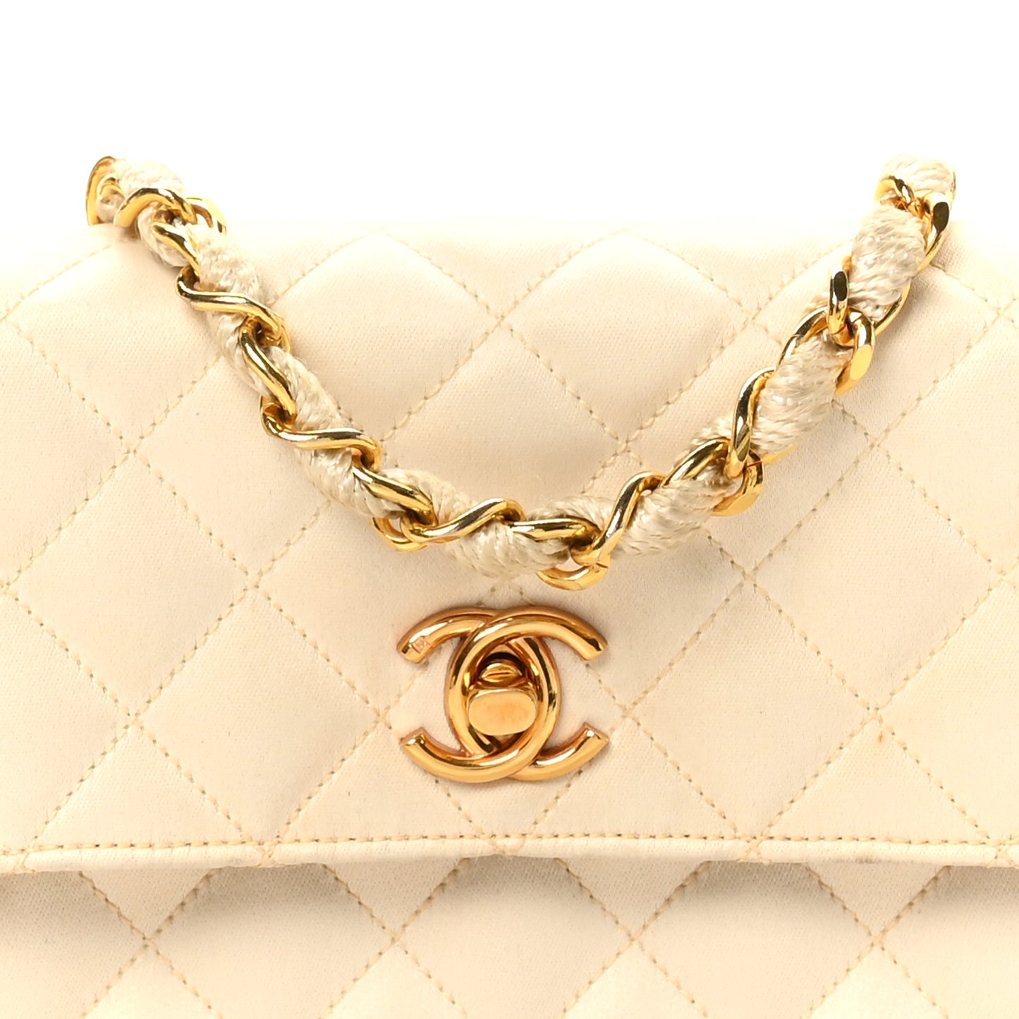 Satin Quilted Mini Flap White