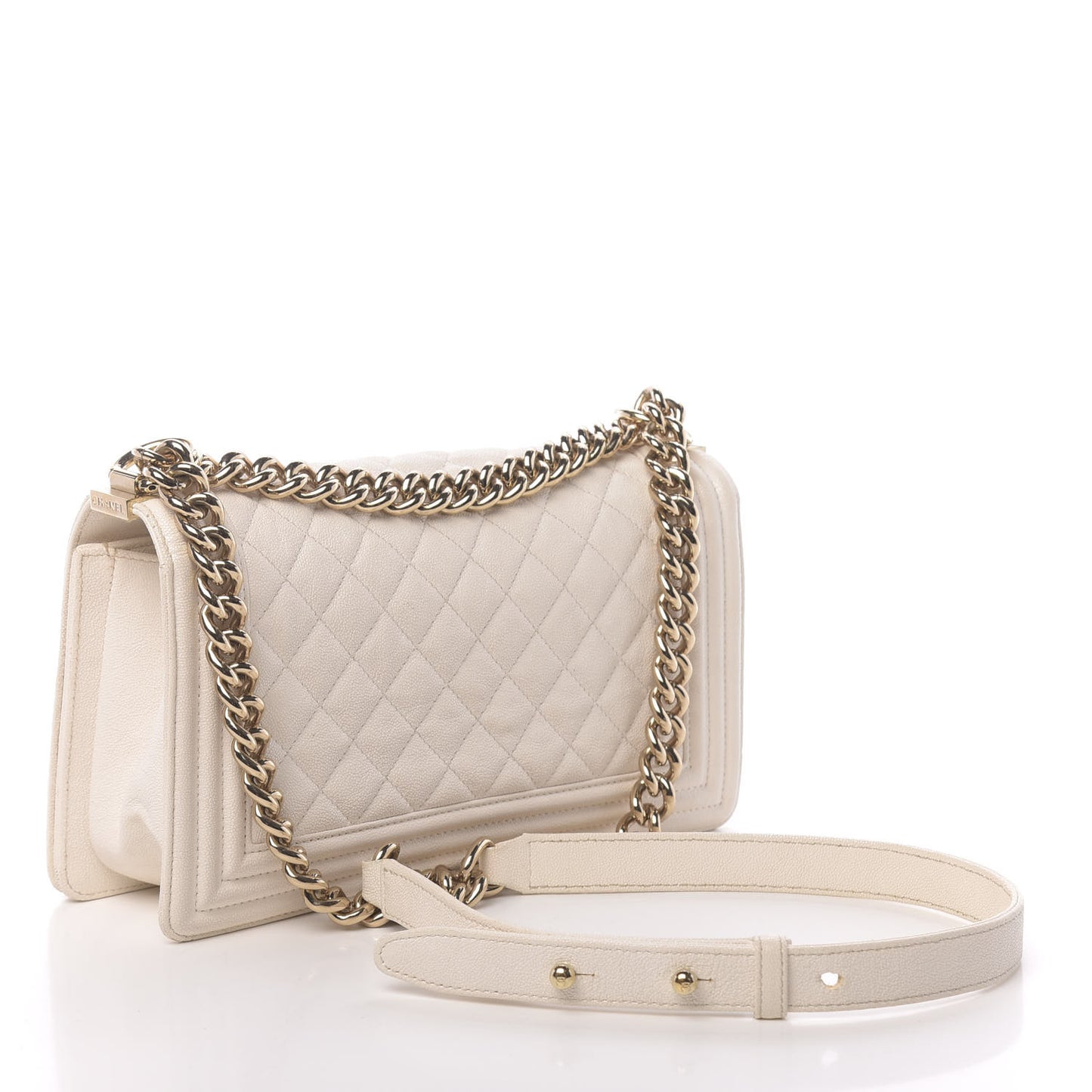 Caviar Quilted Medium Boy Flap Ivory