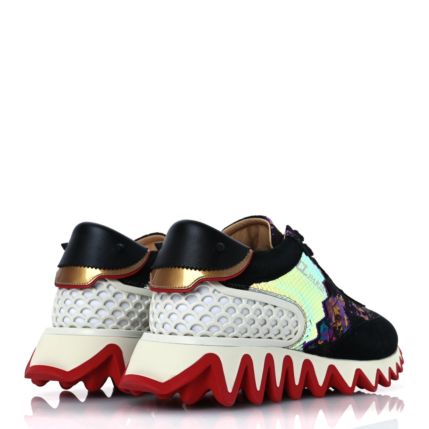 Suede Mesh Calfskin Loubishark Sneakers 38.5 Black Multicolor