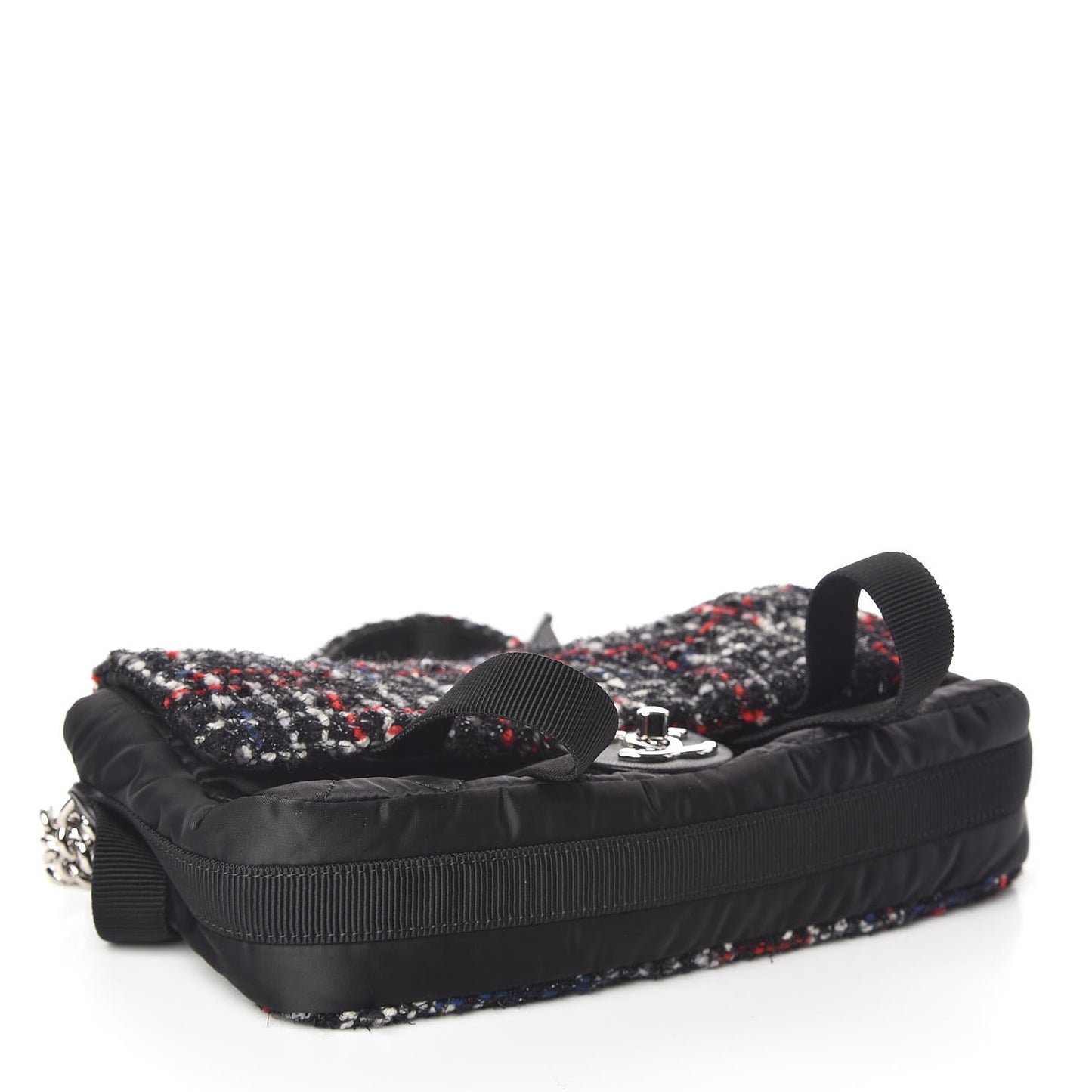 Tweed Nylon Quilted Small Astronaut Essentials Flap Black Red