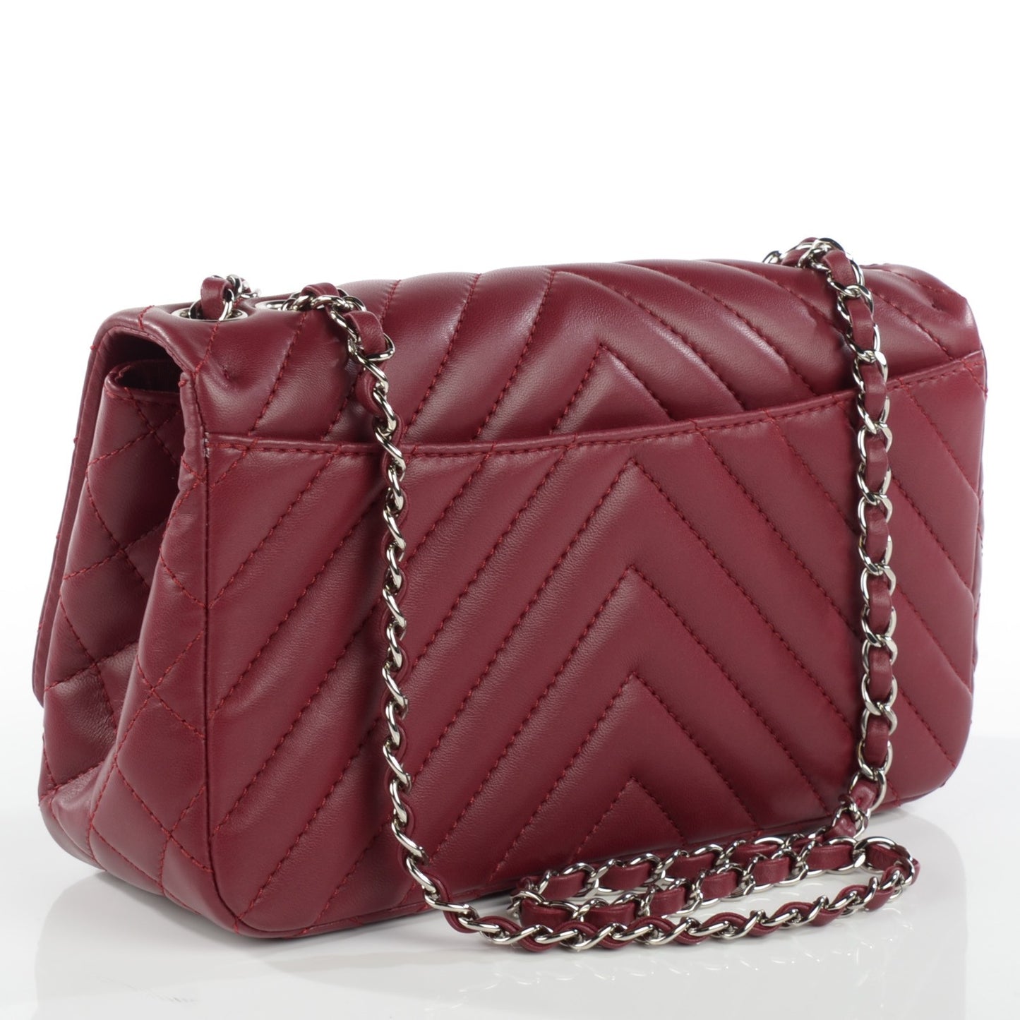 Lambskin Surpique Chevron Medium Single Flap Dark Red
