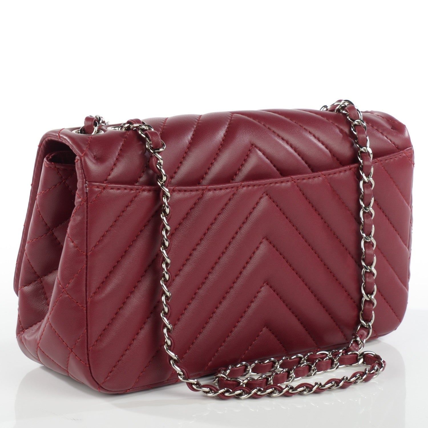 Chanel Lambskin Surpique Chevron Medium Single Flap Dark Red 3 of 8