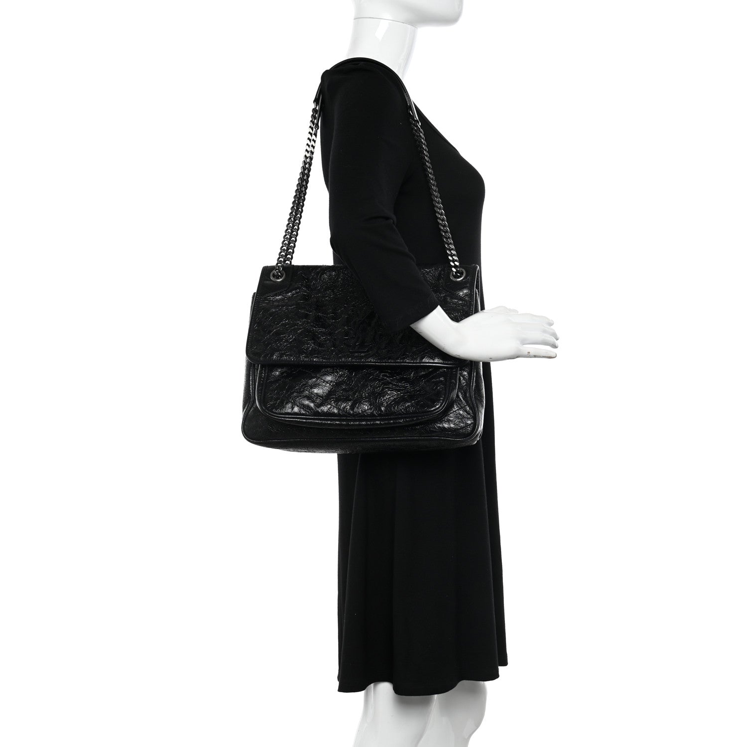 Saint Laurent Crinkled Calfskin Matelasse Monogram Large Niki Chain Satchel Black 2 of 10