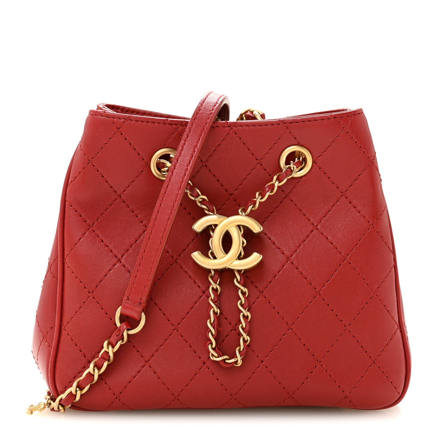 Calfskin Stitched Small Egyptian Amulet Drawstring Bag Red