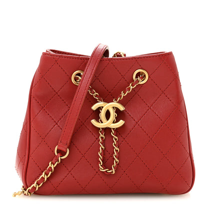 Chanel Calfskin Stitched Small Egyptian Amulet Drawstring Bag Red 1 of 13