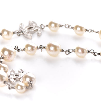 Chanel Crystal Pearl CC Long Necklace Silver 6 of 8