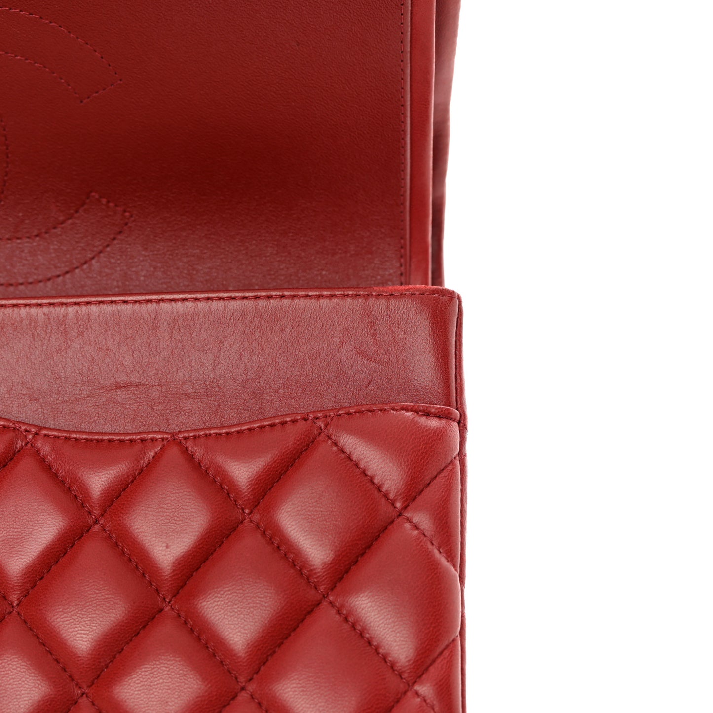 Lambskin Quilted Jumbo Double Flap Red
