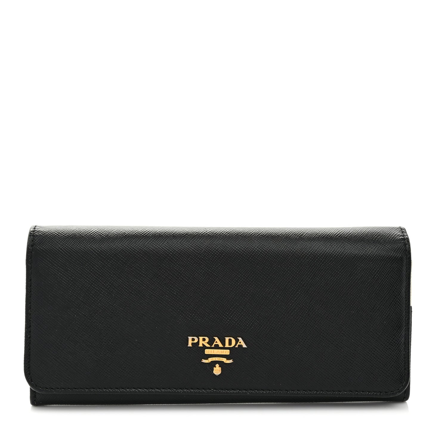 Saffiano Bi-Color Metal Continental Flap Travel Wallet Black Peonia