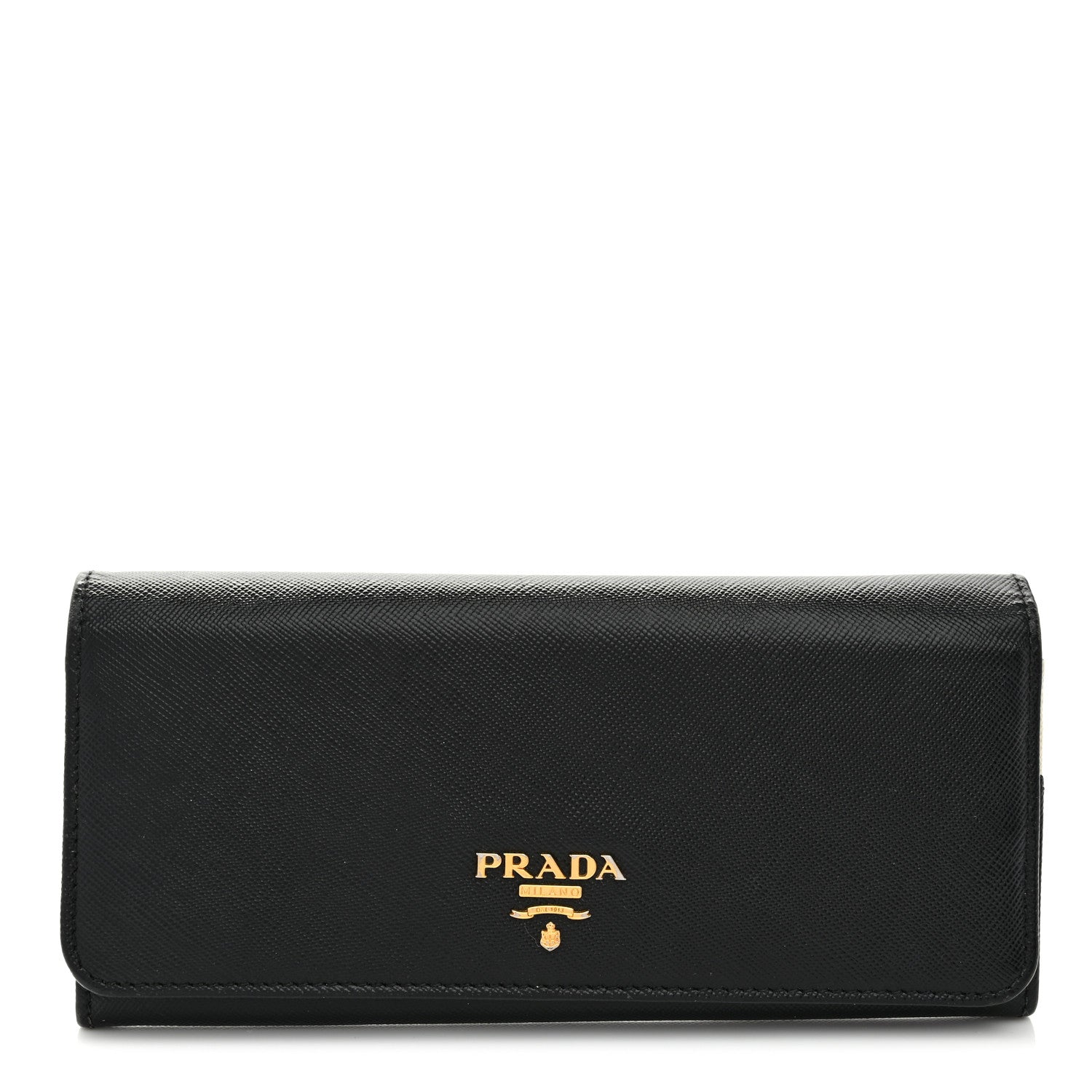 Prada Saffiano Bi-Color Metal Continental Flap Travel Wallet Black Peonia 1 of 7