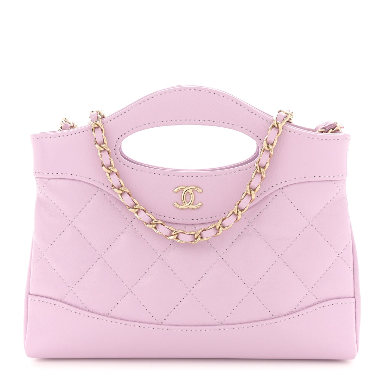Shiny Crumpled Calfskin Quilted Nano 31 Shopping Bag Light Pink