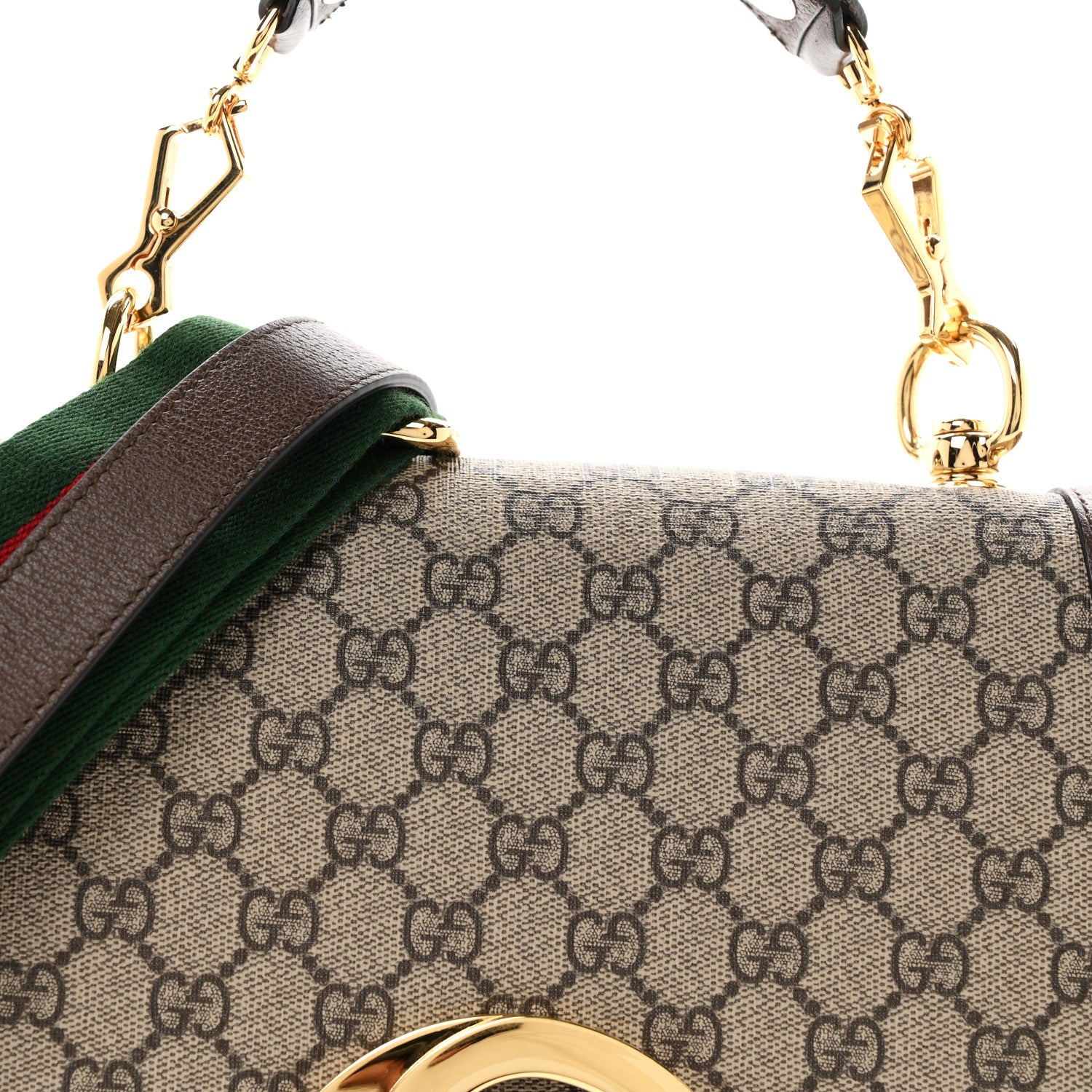 Gucci GG Supreme Monogram Textured Dollar Calfskin Web Medium Blondie Top Handle Shoulder Flap Bag Beige Ebony New Acero 8 of 10