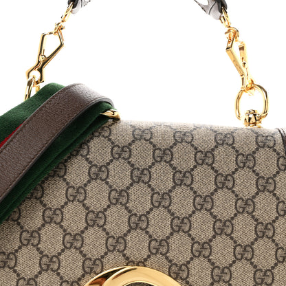 Gucci GG Supreme Monogram Textured Dollar Calfskin Web Medium Blondie Top Handle Shoulder Flap Bag Beige Ebony New Acero 8 of 10